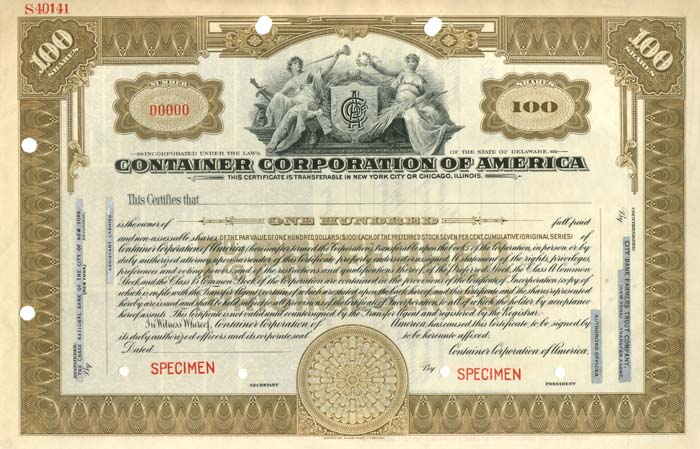 Container Corporation of American - Stock Certificate